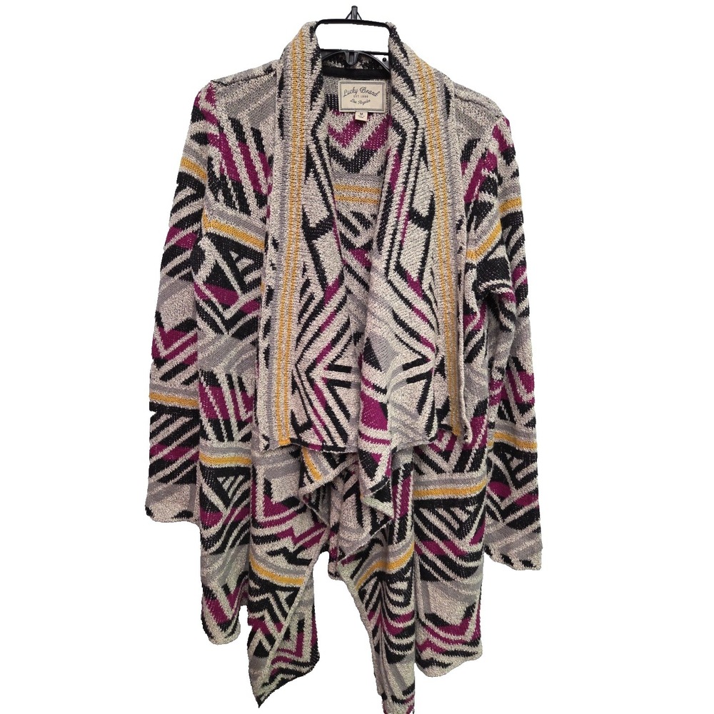 Lucky Brand Women's M Aztec Southwest Boho Open Front‎ Drapey Cardigan Textured
